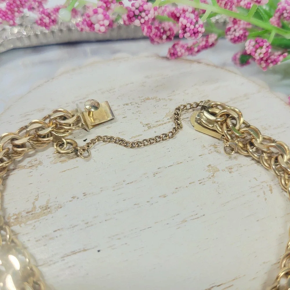 12K Gold Filled Bracelet by Rhythm Vintage Multi Link Charm Chain Bracelet